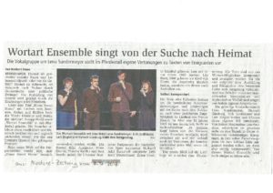 Norbert Duwe über das Konzert des "Wortart Ensemble" im "Pferdestall in Bremerhaven am 06.12.2016 in der Nordsee-Zeitung vom 08.12.2016
